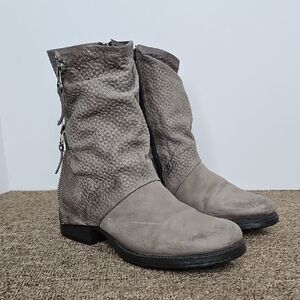 Miz Mooz Women's Graphite Gray Ankle Zipper Ruched Boots SZ 38 7.5/8
